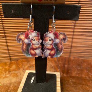 NWT Christmas Holiday Squirrel Dangle Pierced Earrings